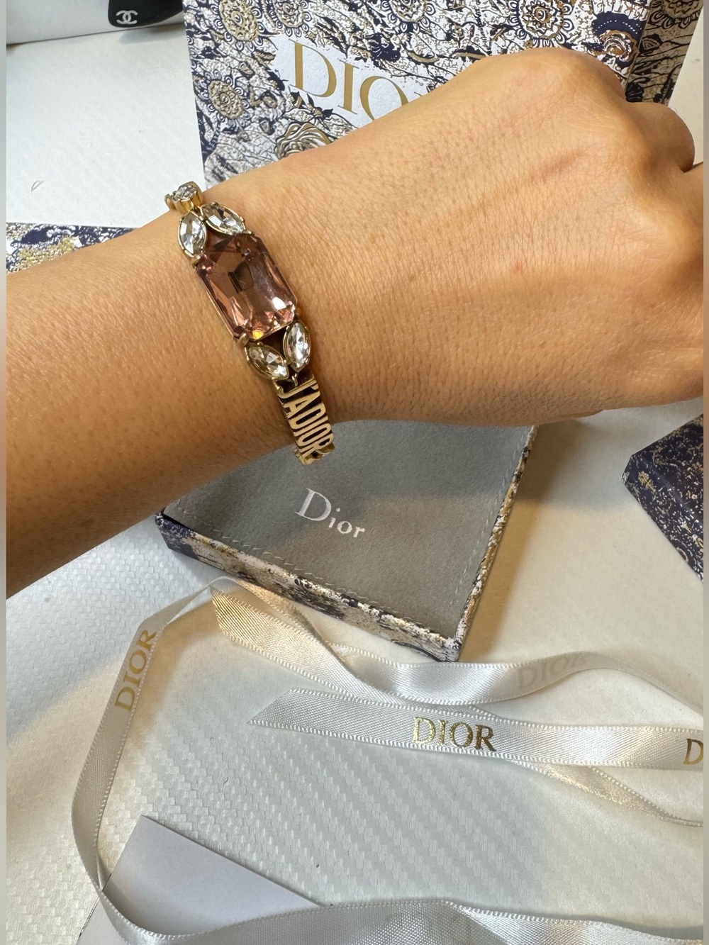 Dior Gold-Tone Bracelet with Mauve Center Crystal